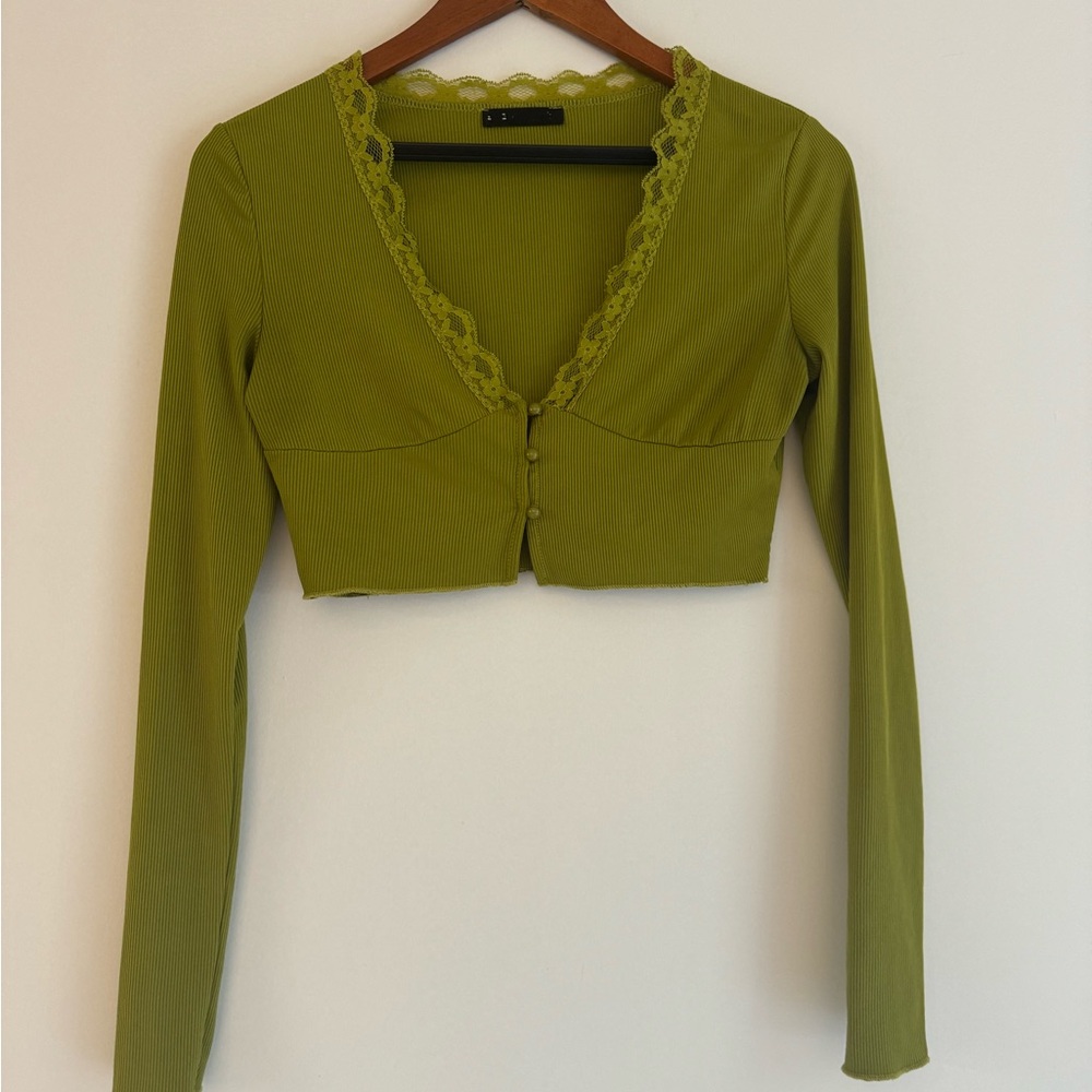 Olive Green Crop Too Blouse Size M
